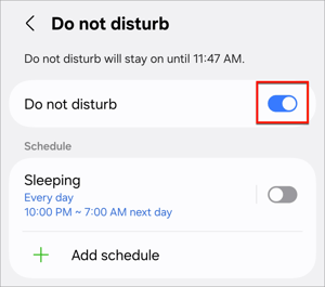 android settings do not disturb button toggle on