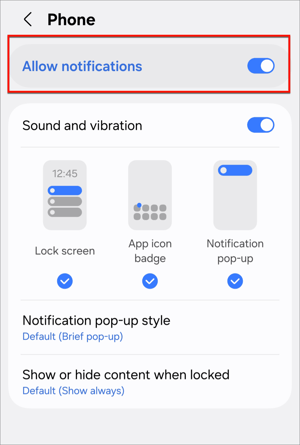 android show notifications to on