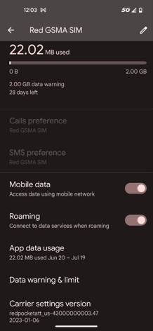 enable Red Pocket Mobile international roaming andriod